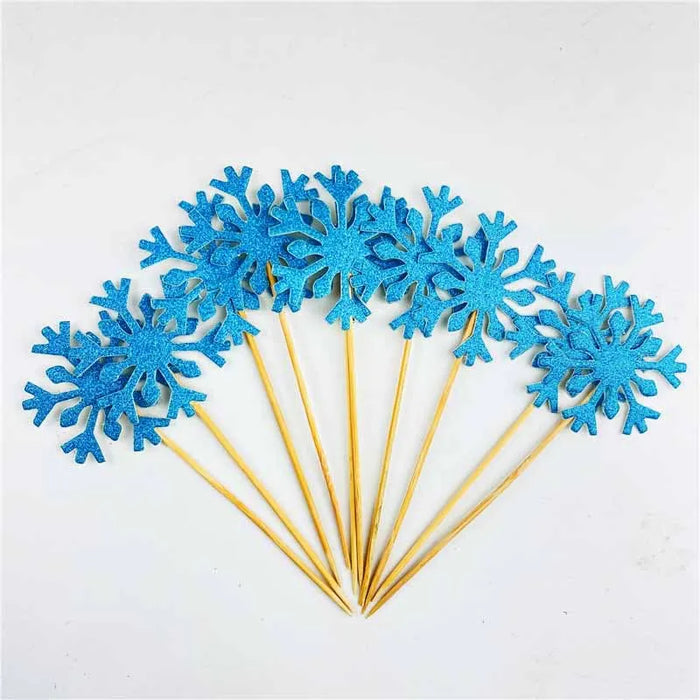 Blue Glitter Snowflake Toppers 10pc