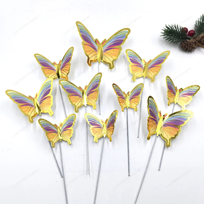 Rainbow Butterfly Cake Topper Decorations - 10pk