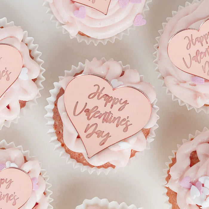 Happy Valentine's Acrylic Cupcake Topper 5pc - Rose Gold