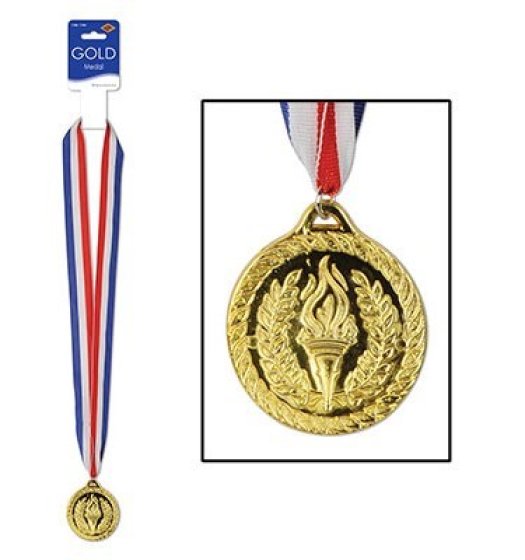 Beistle Gold Sports Medal & Ribbon