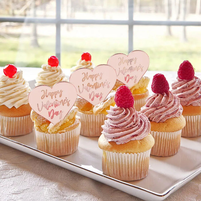 Happy Valentine's Acrylic Cupcake Topper 5pc - Rose Gold