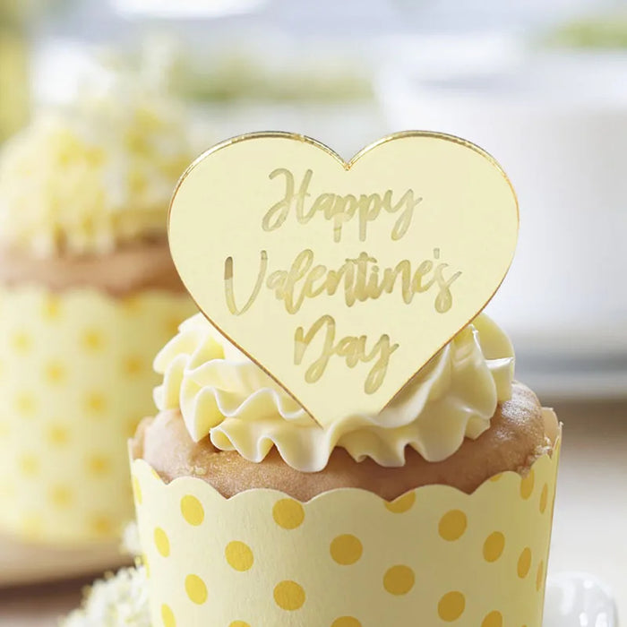 Happy Valentine's Acrylic Cupcake Topper 5pc - Gold