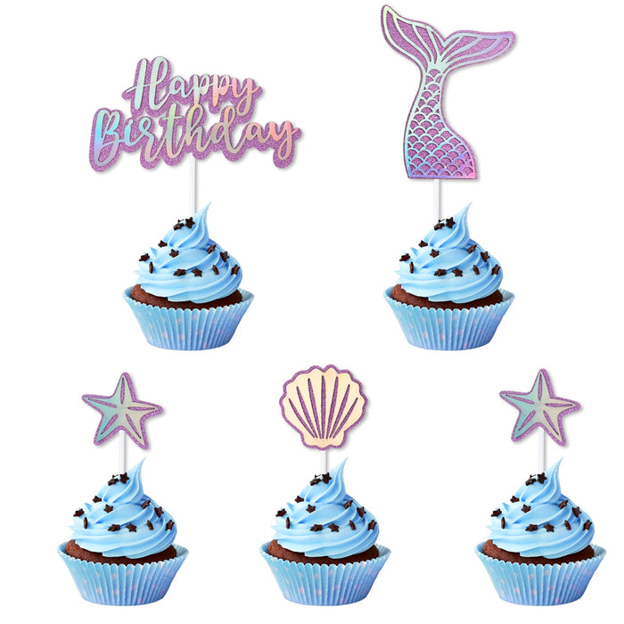 Mermaid Glitter Cake Topper Set 5pc