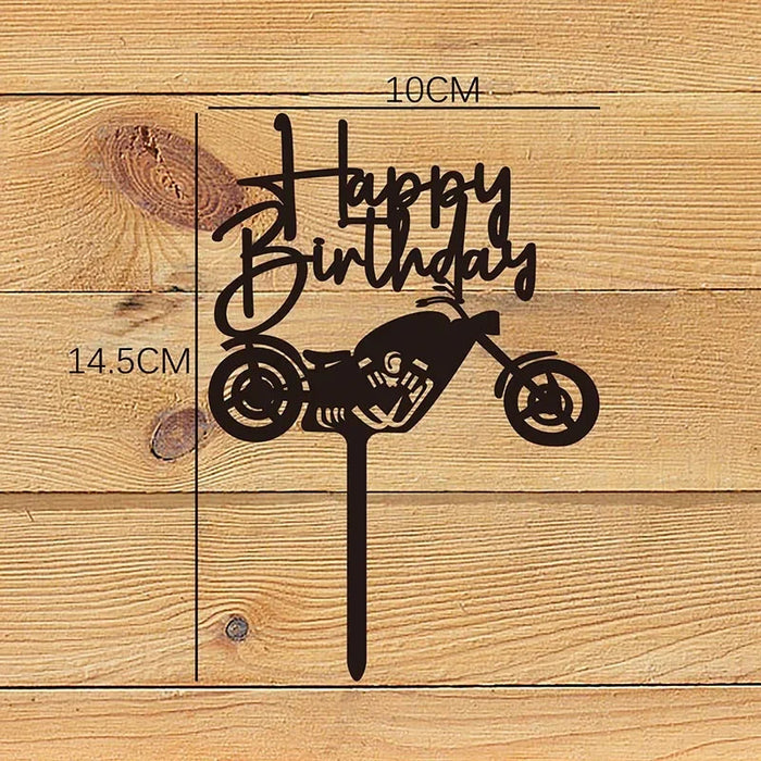 Motorbike Happy Birthday Cake Topper Acrylic Black