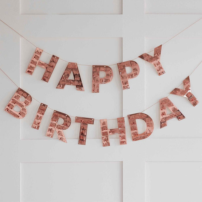 Mix It Up Bunting Happy Birthday Fringe Rose Gold