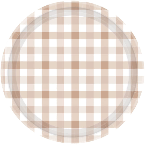 Gingham 17cm Paper Plate White Sand FSC NPC 8Pk