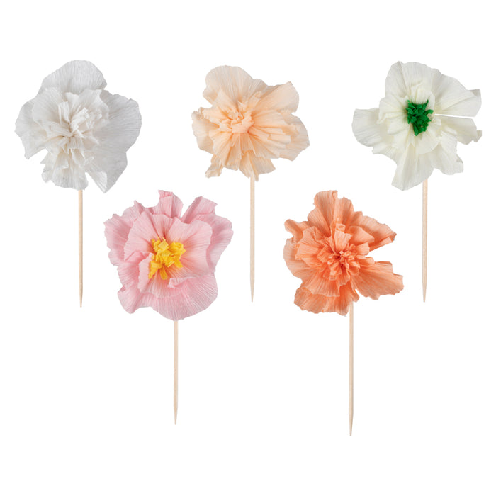 Birthday Bloom Cupcake Toppers with Wooden Picks 12pk