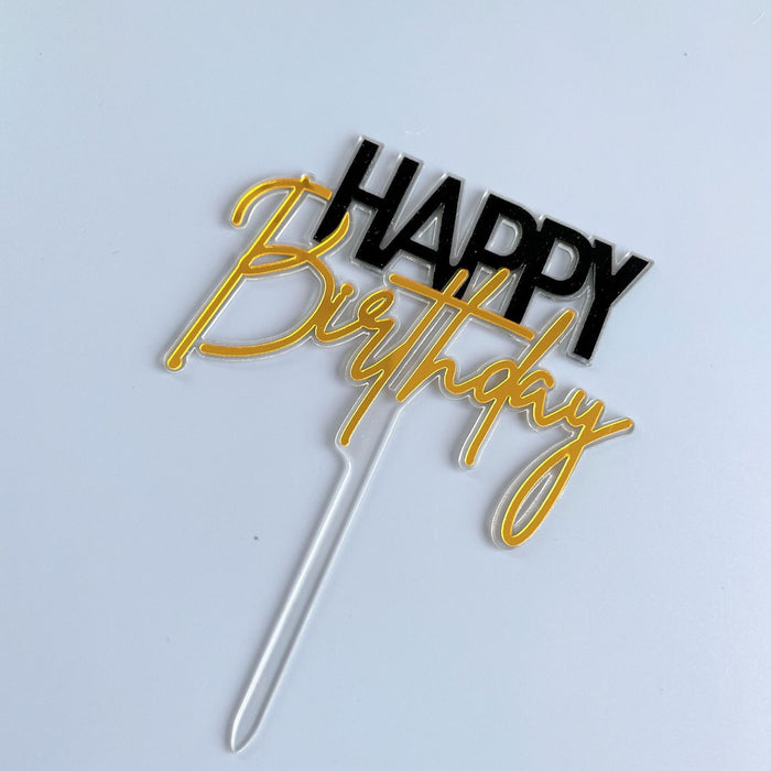 Happy Birthday Double Layer Cake Topper Gold