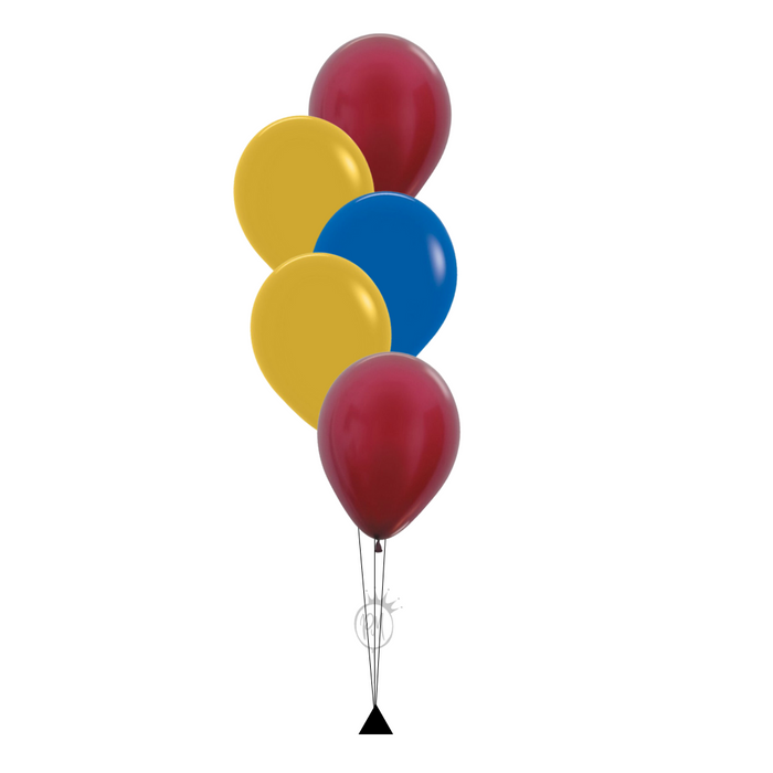 Maroon, Mustard Yellow & Blue 5 Balloon Bouquet