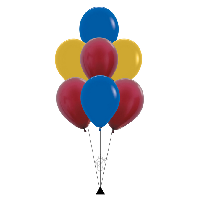 Maroon, Mustard Yellow & Blue 7 Balloon Bouquet