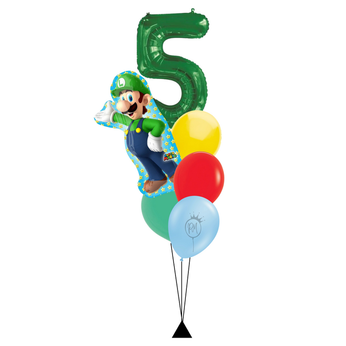 Luigi Number Supershape Balloon Bouquet