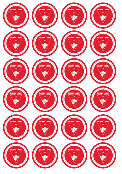 Sydney Swans 24 Edible Cupcake Toppers (4cm)