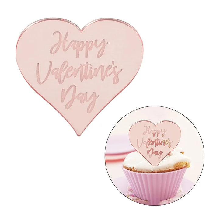 Happy Valentine's Acrylic Cupcake Topper 5pc - Rose Gold