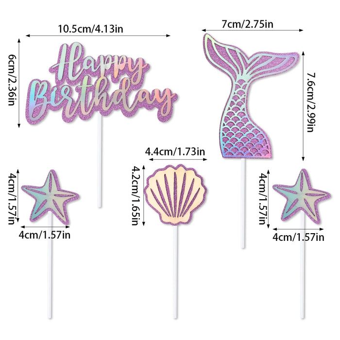 Mermaid Glitter Cake Topper Set 5pc