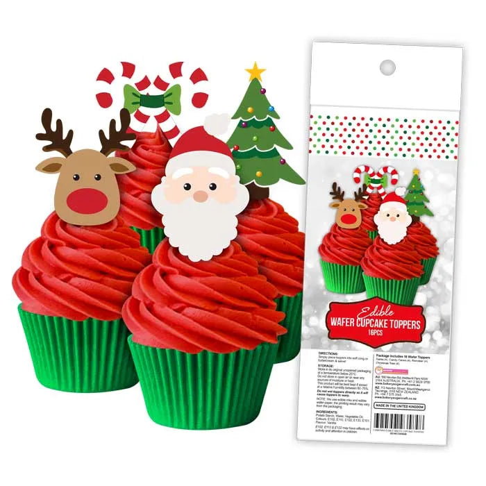 Christmas Wafer Cupcake Toppers 16pk