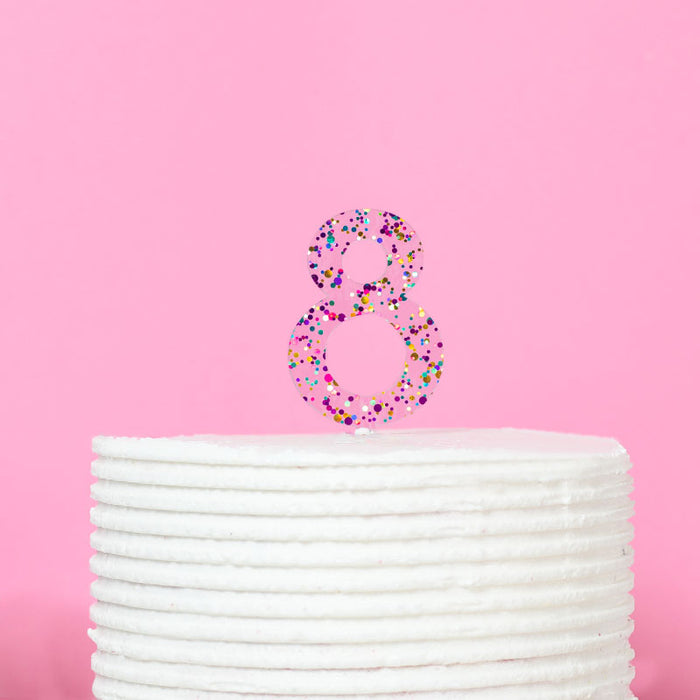 Rainbow Glitter NUMBER 8 Cake Topper