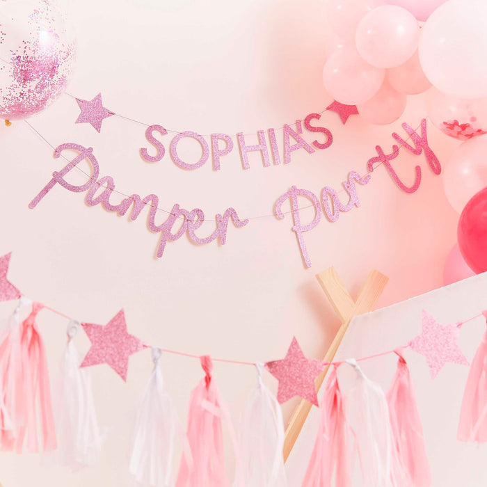 Pamper Party Pink Glitter Customisable Pamper Party Bunting